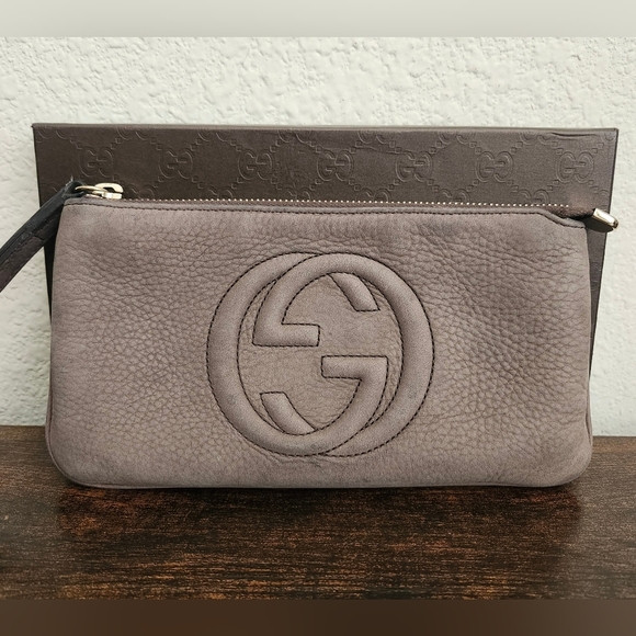 Gucci Pebbled Calfskin Soho Wristlet Mocha Brown - Picture 1 of 15